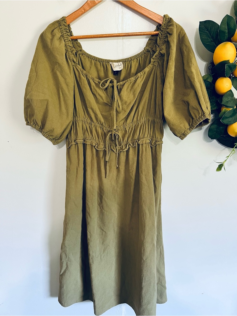 Universal Thread Cotton Cottagecore Midi Dress Olive Green size Small Women’s